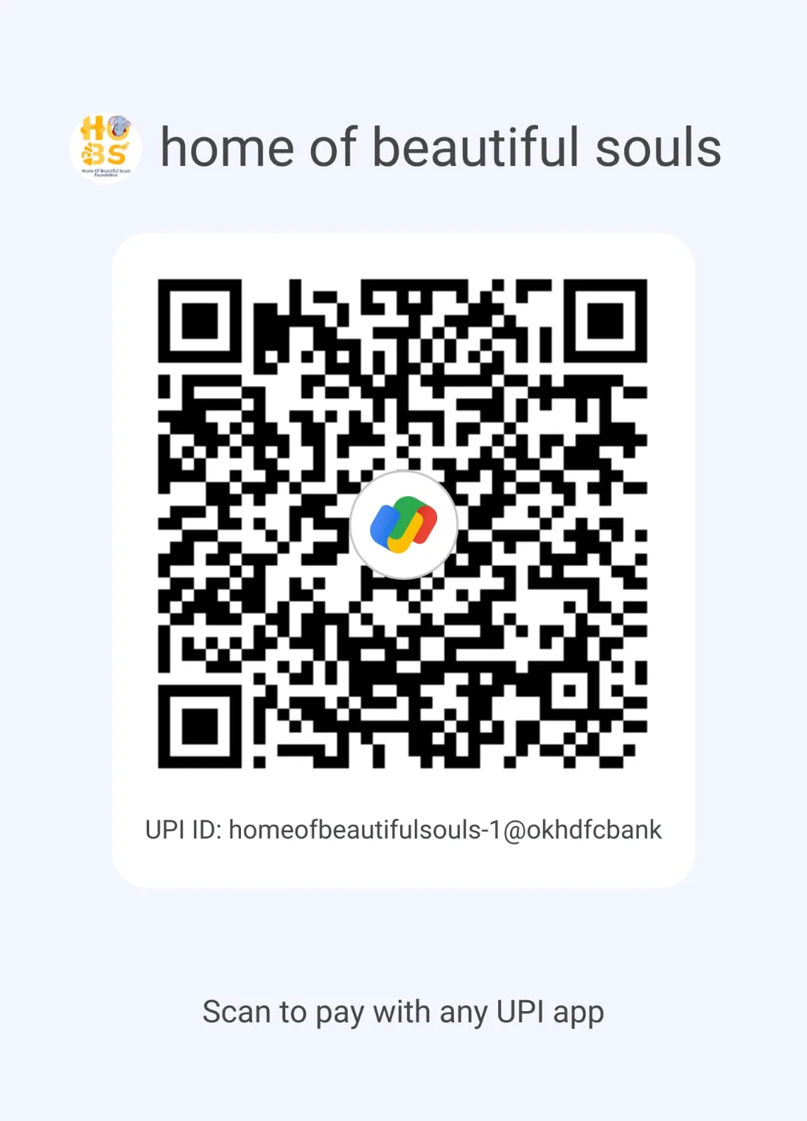 HOBS Donation QR Code — scan to donate to Home of Beautiful Souls Foundation